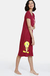 Zivame Looney Tunes Knit Cotton Mid Length Nightdress - Beet Red — thumbnail 1